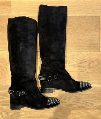 Christian Louboutin Egoutina Flat Knee High Pull On Flat Boots sz 39 US 9 Spikes