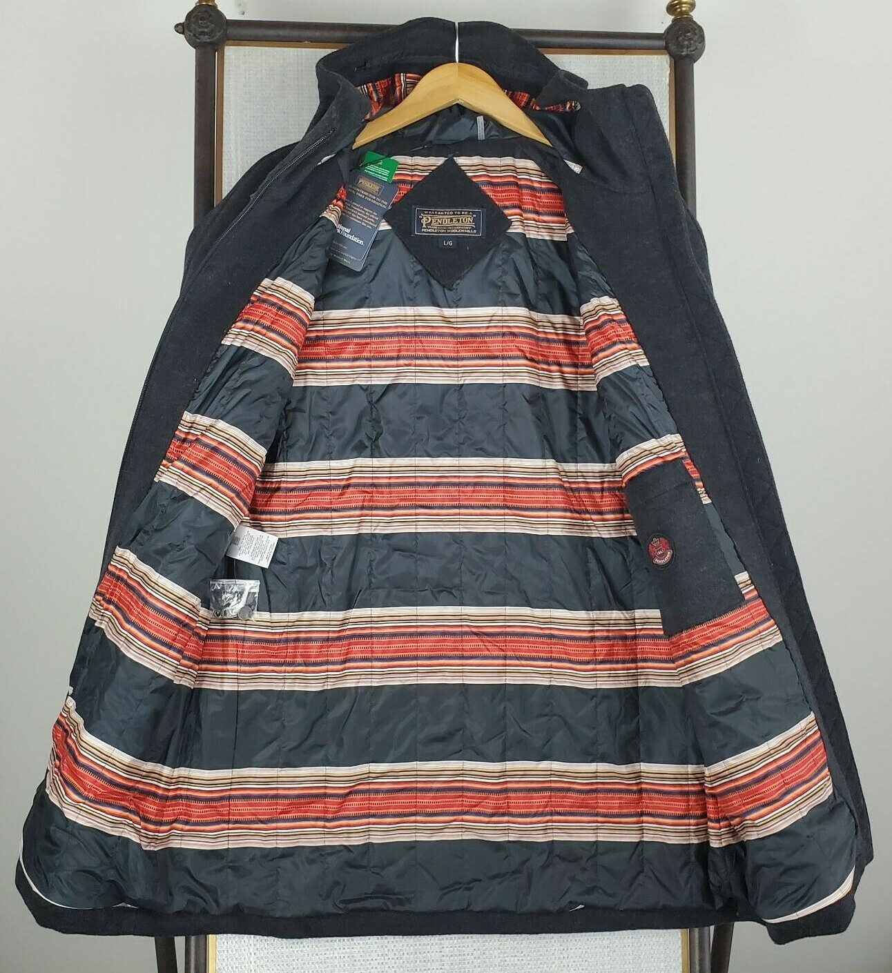 Pre-owned Pendleton $375 Size Large Womens Wool Hooded Charcoal Beverly Jacket Serape In Gray