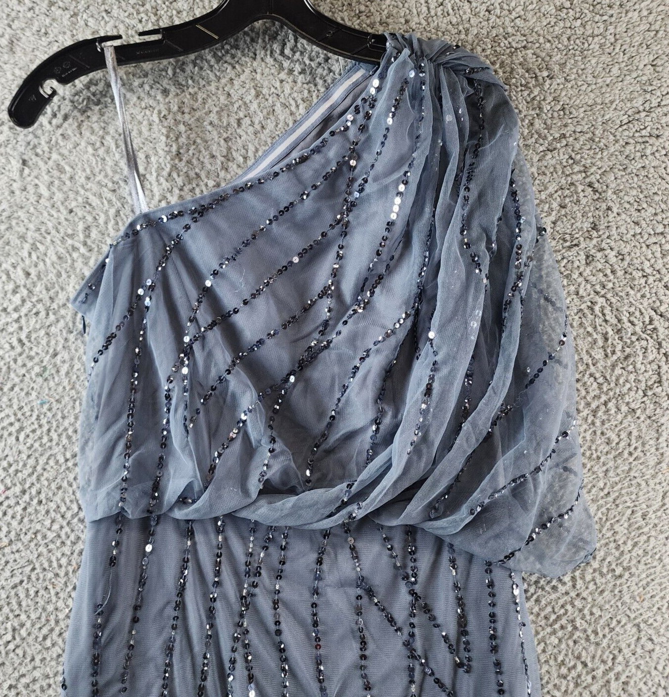 Adrianna Papell One Shoulder Beaded Dress Women's 6 Dusty Blue Side Zip Closure - Picture 3 of 17