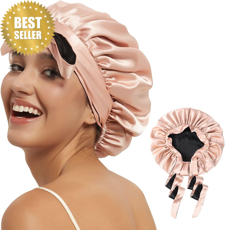 Satin Silk Bonnet for Sleeping Hair Wrap for Curly Hair Women Reversible Bonnet