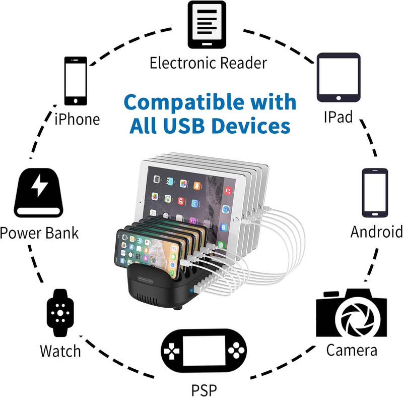 10 Ports Charging Station for Multiple Devices 120W iPad Charging Station Or...