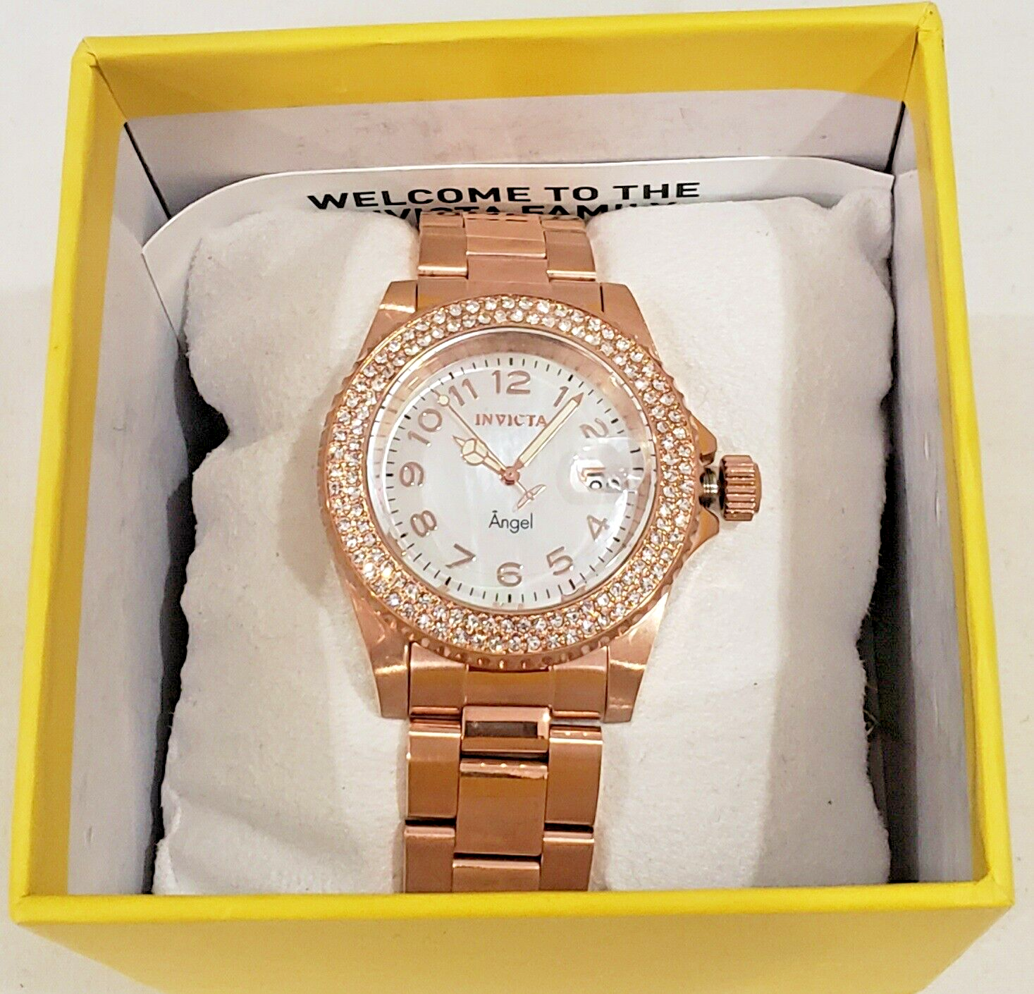 Pre-owned Invicta $1095 Msrp-  Angel Crystal White Mop Dial Ladies Watch- Rose Gold