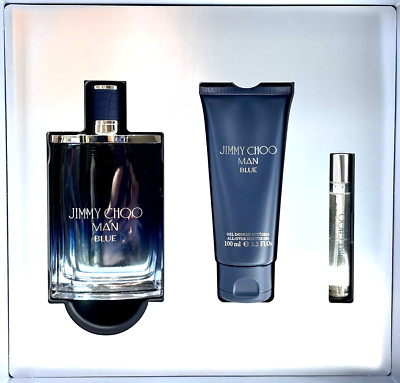 Jimmy Choo Man Blue 3pc Set for Men (3.3oz + 0.25oz EDT Spray + 3.3oz s/Gel) NIB