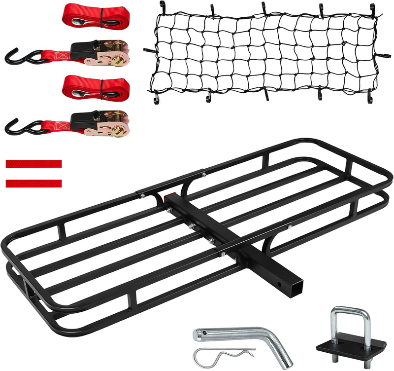 Hitch Cargo Carrier Basket 53x19 500 lbs Steel 2 Receiver Net Strap SUV Truck
