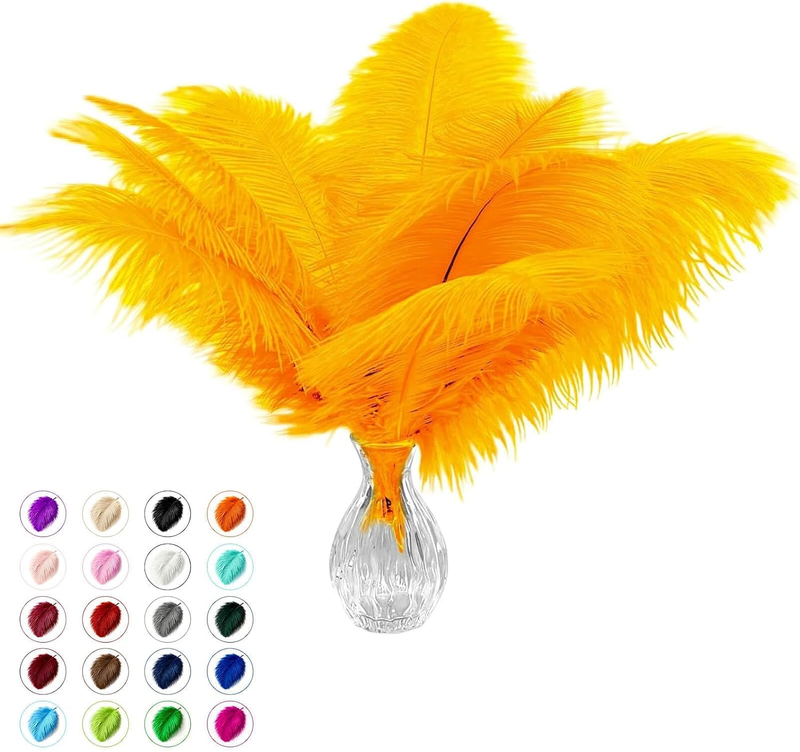 Piokio 40Pcs Gold Ostrich Feathers 10-12 Inch (25-30Cm) Bulk Feathers for Decora