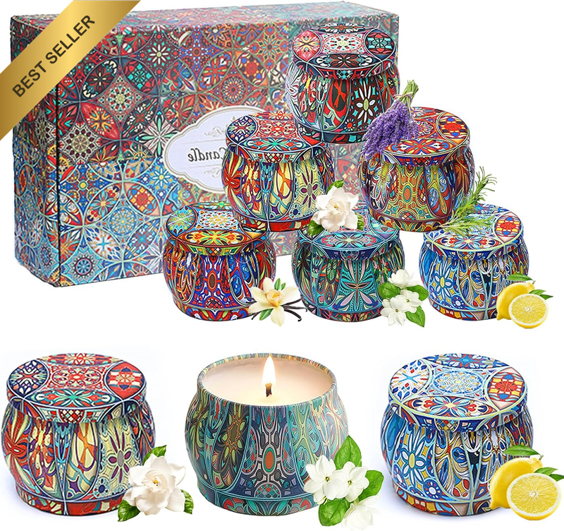 6Pcs Scented Candles Gift Set,125G X 6Pcs Natural Soy Wax Scented Candle,Portabl