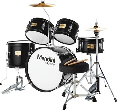 Mendini By Cecilio Kids Drum Set 5 Piece with Bass, Toms, Snare - Black