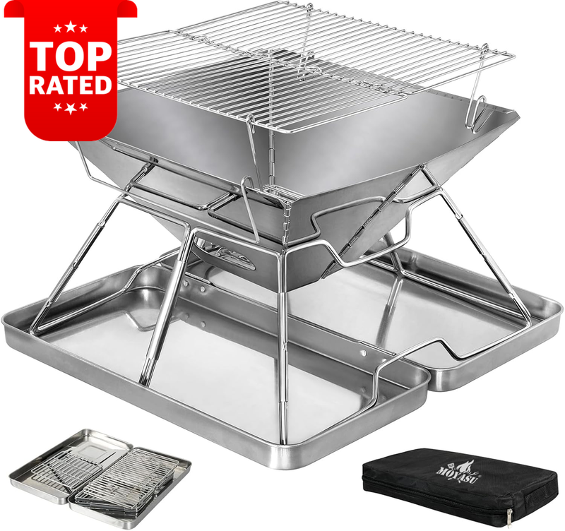 Portable Folding Charcoal BBQ Grill Camping Fire Pit Stainless Steel Collapsible