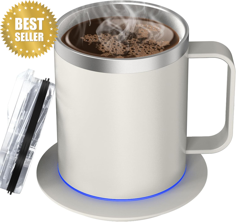 Heated Coffee Mug, 131°F USB Heated Cup with Lid, Electric Mug Warmer Set, for C