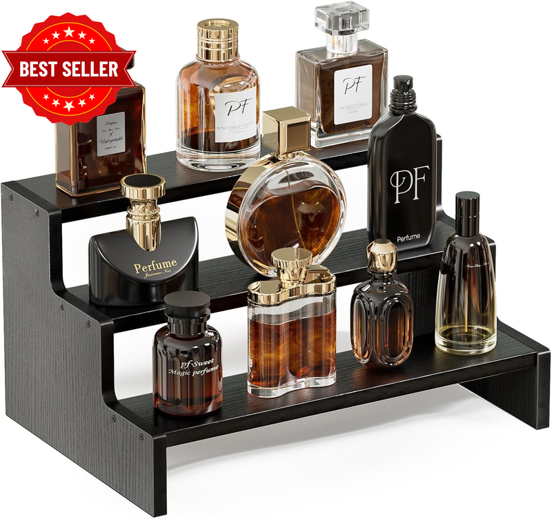 Wooden Cologne Organiser for Men, Perfume Display Stand -Black