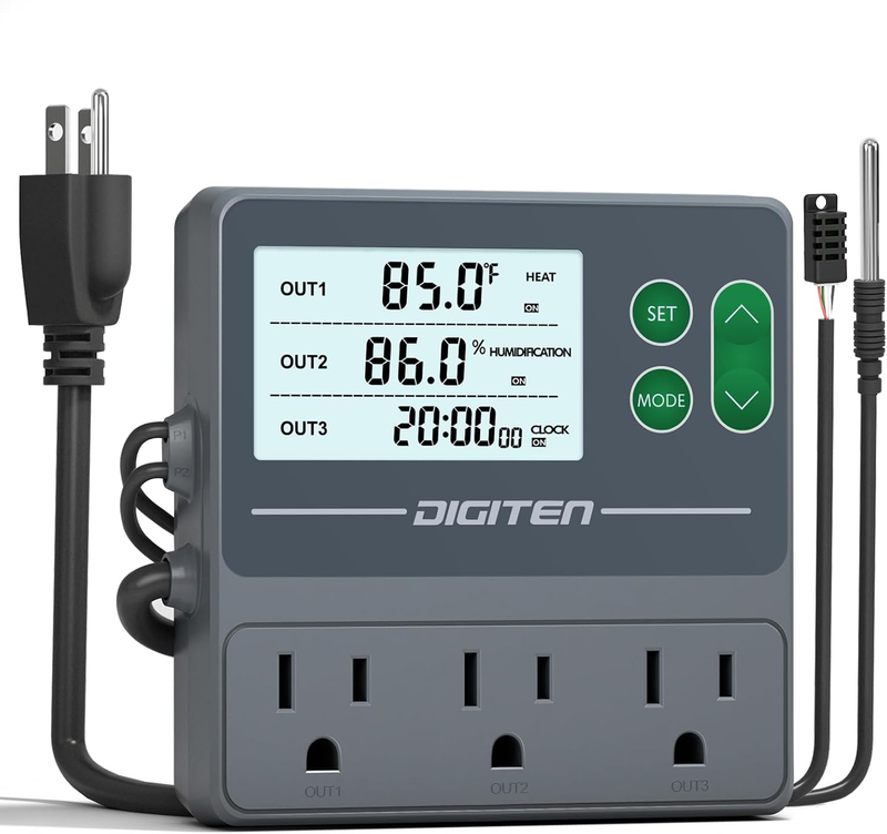 Temperature Controller 3 Outlet Dual Probes for Reptile Aquarium Greenhouse
