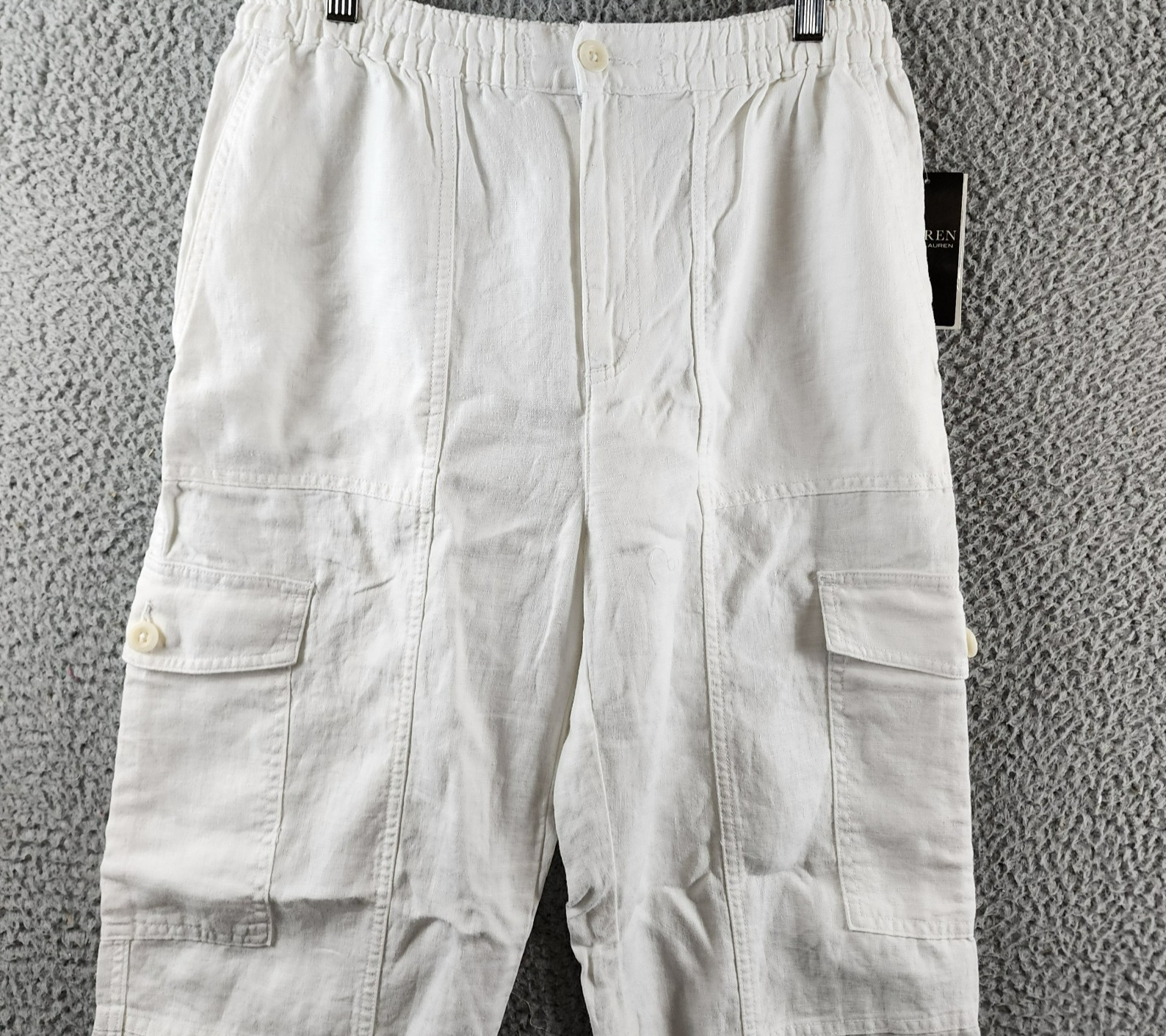 Lauren Ralph Lauren Linen Cargo Pants Women's 6 White Pockets Button Zip Closure - Picture 4 of 17