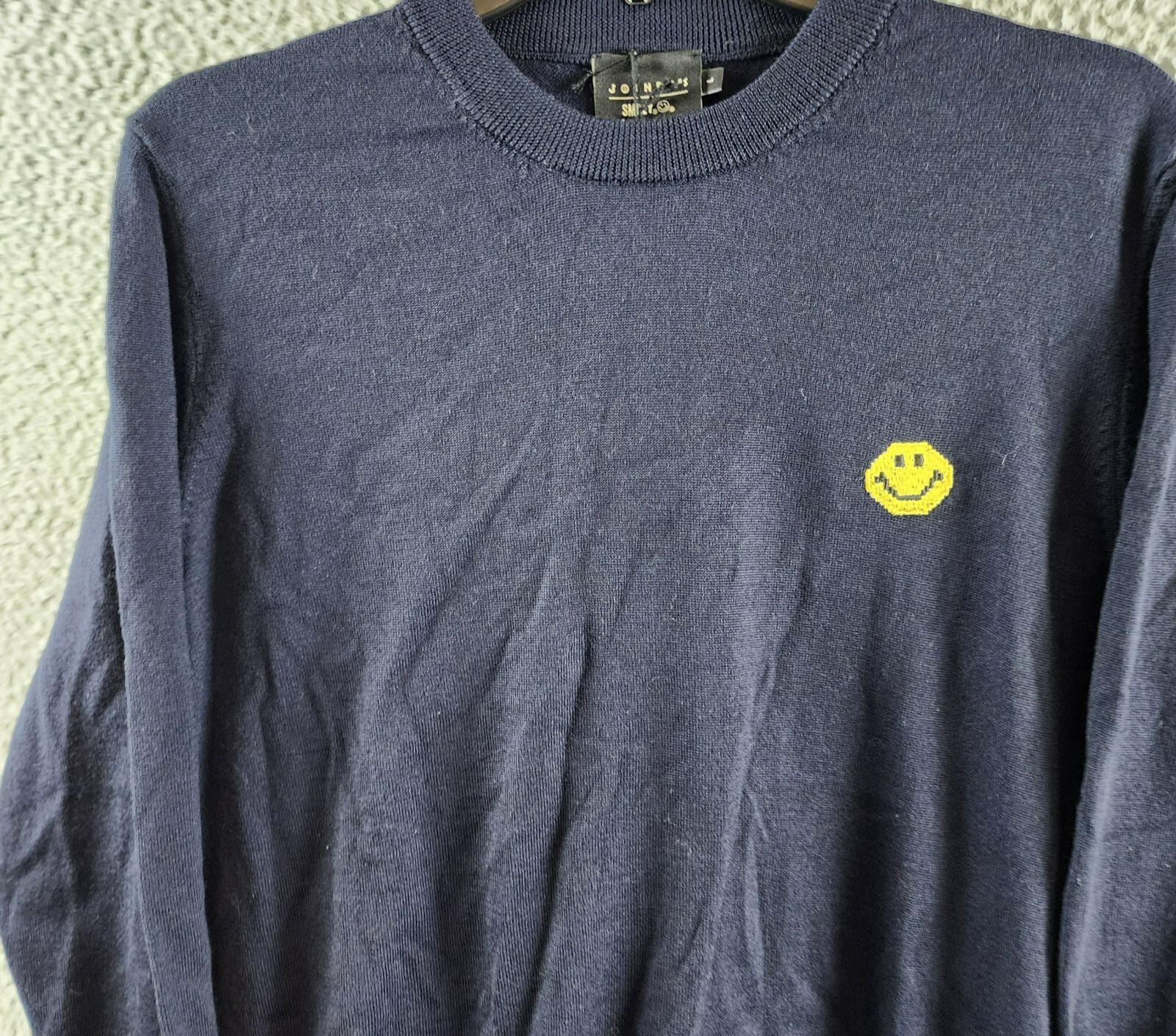 Joshua Sanders Pixel Wool Crewneck Sweater Men's L Navy Ribbed Pullover L/S - Picture 4 of 15