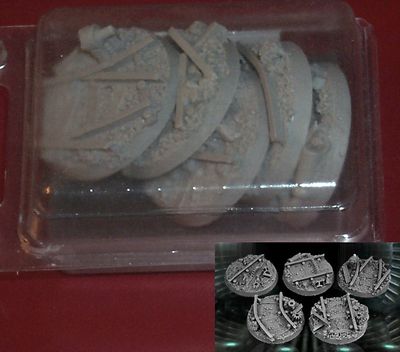 HiTech BAR023 Railroad (5) 40mm Round Bases Rail Tracks Mine Train Ruins