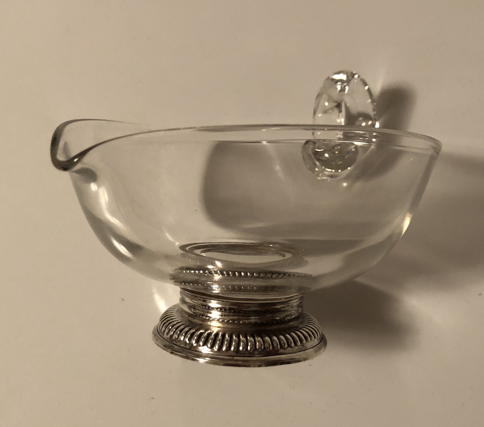 Vintage Frank M Whiting Sterling Silver Glass Boat Gravy / Sauce / Creamer Bowl