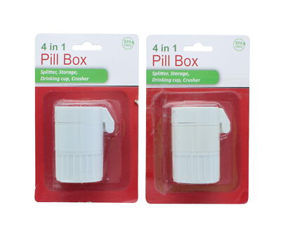 Lot of 2 Pill Box 4 in 1 Pill Crusher Container Splitter and Cup