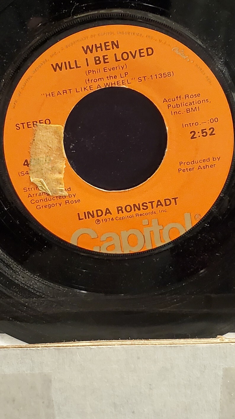 LINDA RONSTADT  7" 45 RPM "When Will I Be Loved" "It Doesn't Matter Any More" G+