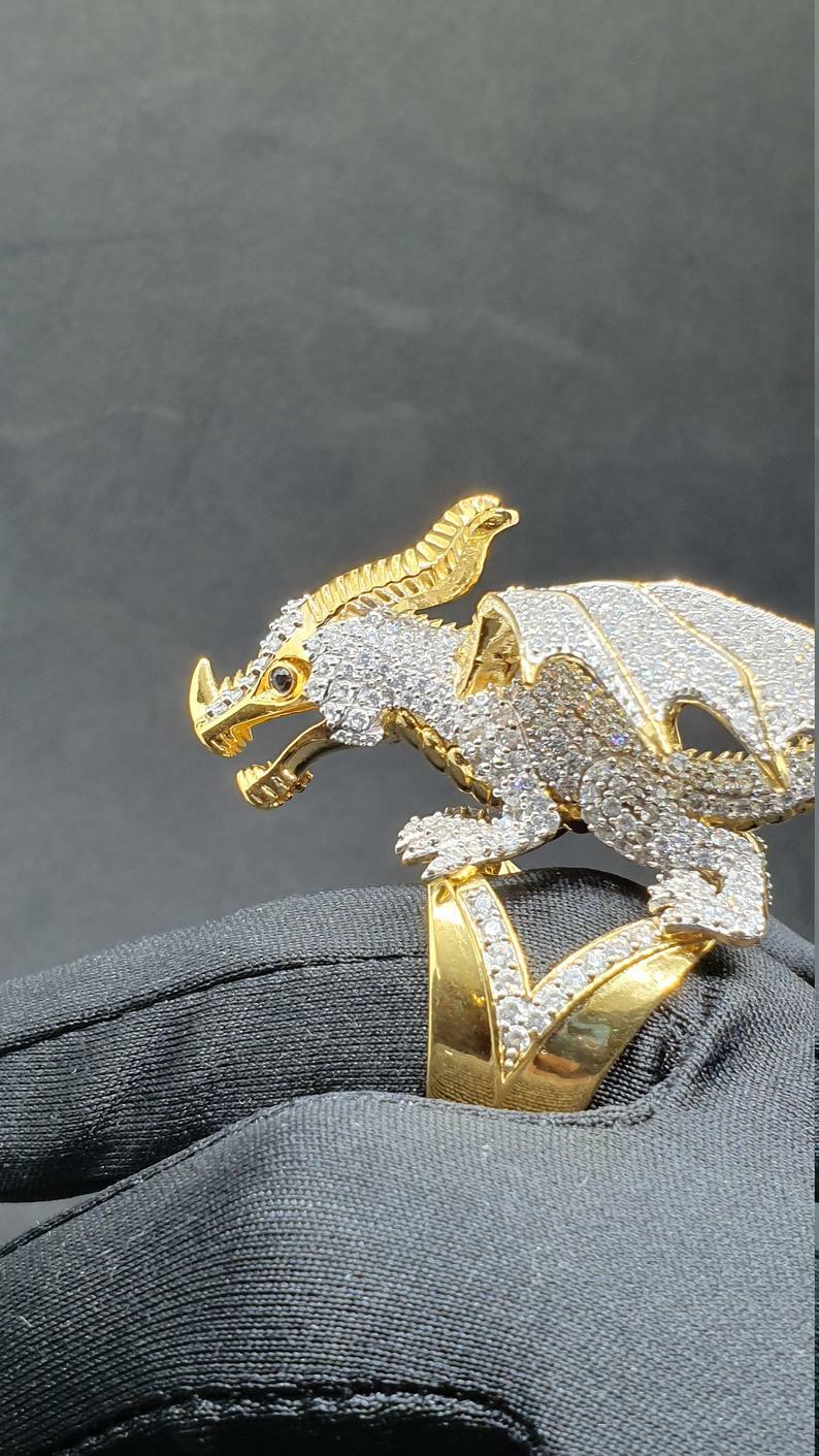 Pre-owned Online0369 Mens 1.98ct Cubic Zirconia Animal Dragon Shaped Customized Trendy Ring Silver In White