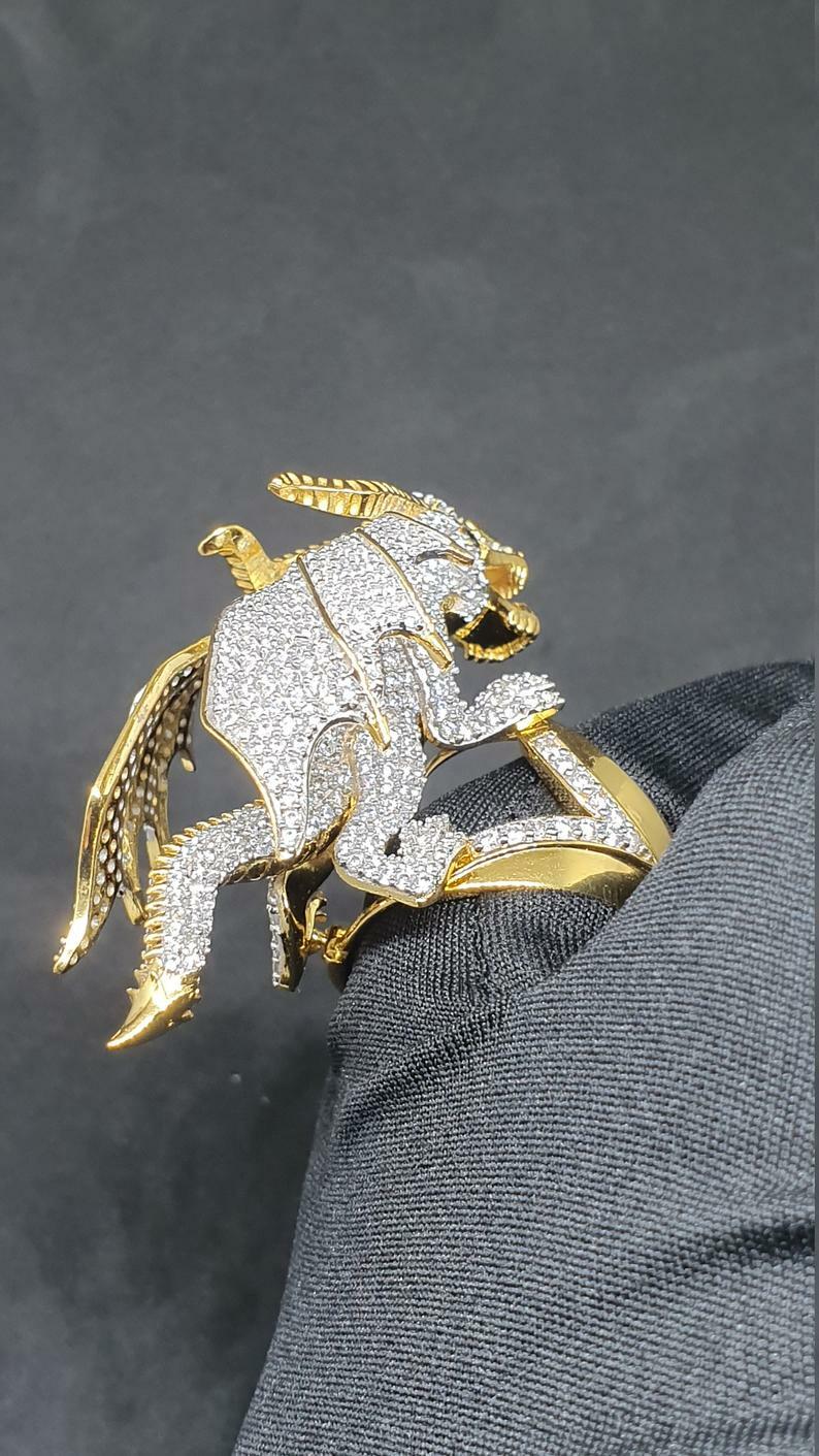 Pre-owned Online0369 Mens 1.98ct Cubic Zirconia Animal Dragon Shaped Customized Trendy Ring Silver In White