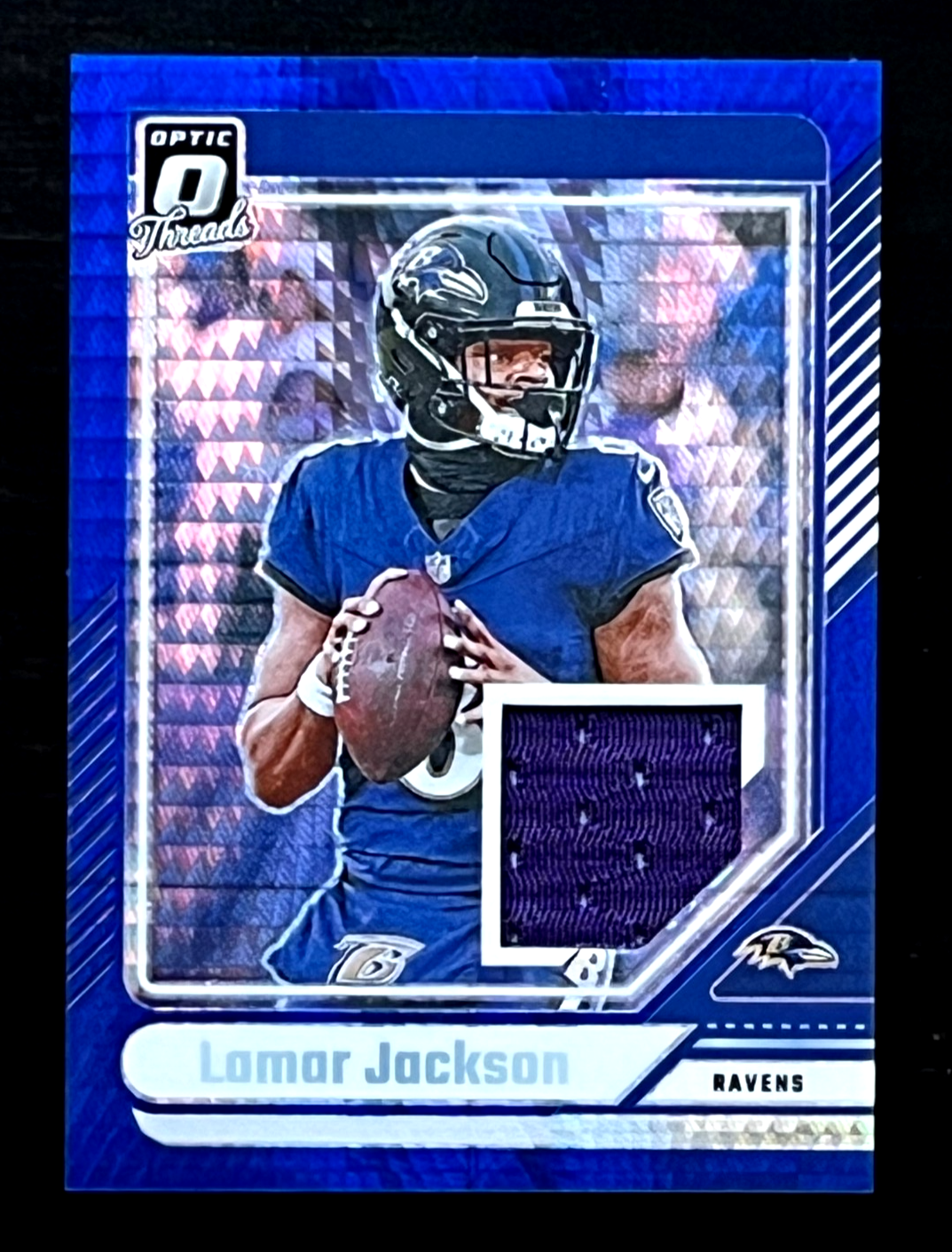 Lamar Jackson 2024 Donruss Optic Threads Blue Prizm