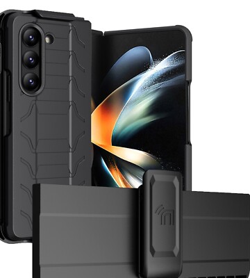 New Rugged Case + Holster Belt Clip with Stand for Galaxy Z Fold 5 Samsung Black