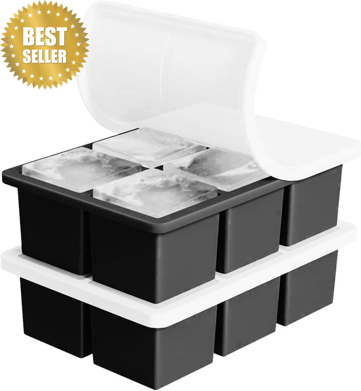 Large Ice Cube Molds for Whiskey & Cocktails, 2-Pack Stackable Silicone Ice Tray