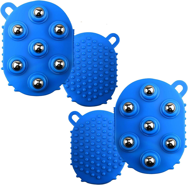 2 Pack Lymphatic Drainage Massage Brush, 7 Rotating Metal Balls, Body Roller wit
