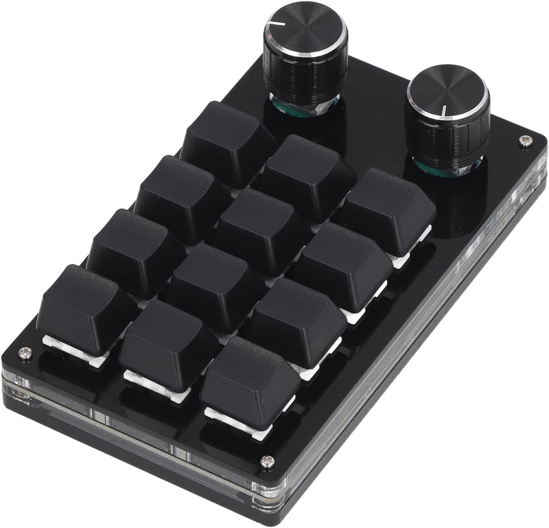 12 Keys Macro Mechanical Keypad, Programmable Keyboard with 2 Knobs, Portable On