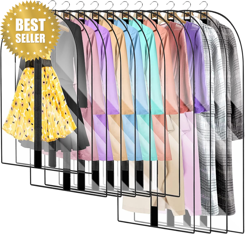 Garment Bags, Pack of 12 Garment Bag Clear Zipper Suit Bag, Dust Bags,Mothproof,