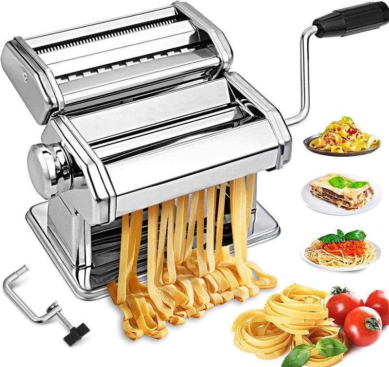 Pasta Maker Machine Hand Crank - Stainless Steel Roller Cutter Manual ...
