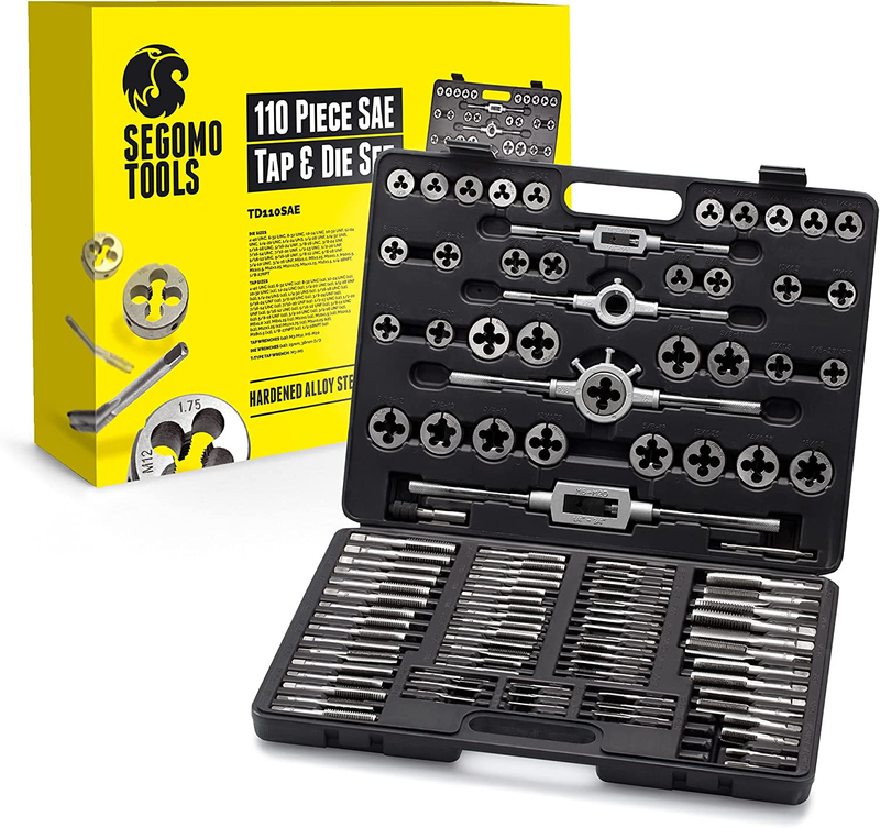 110 Piece Hardened Alloy Steel SAE Tap and Die Threading Tool Set with
