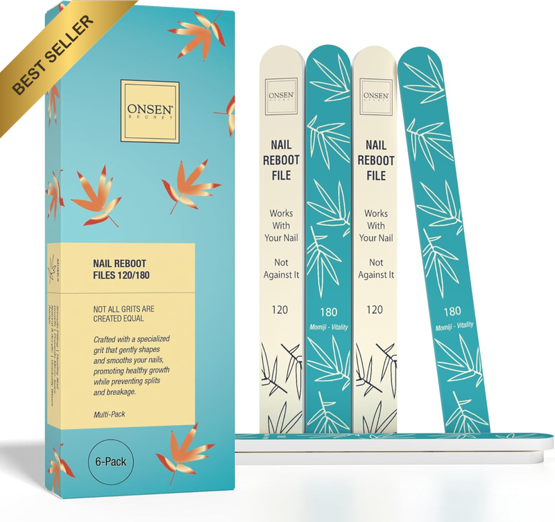 Japanese Nail File - Professional 6-Pack Nail Files, Double Sided Natural & Acry