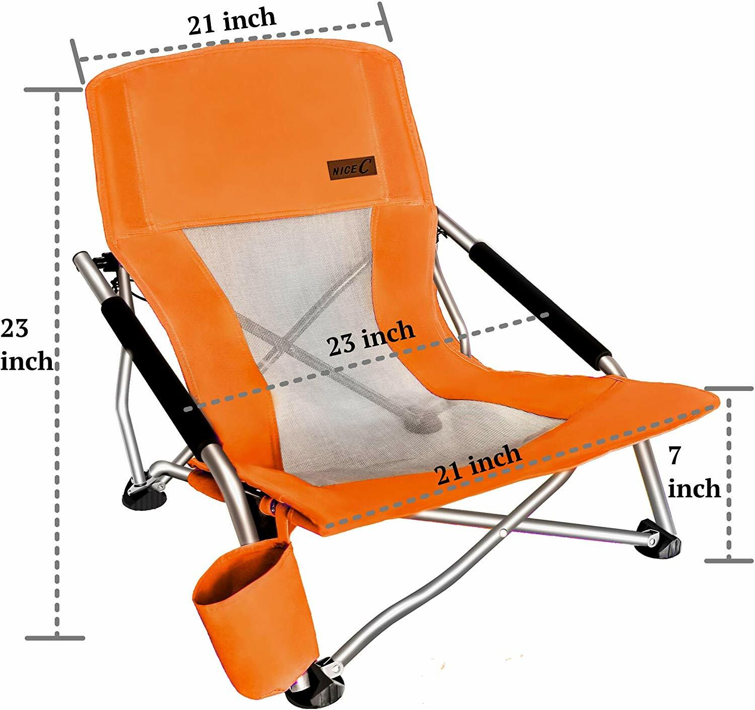 Folding Beach Chair With Cup Holder Portable Camping Ultralight Compact - Orange
