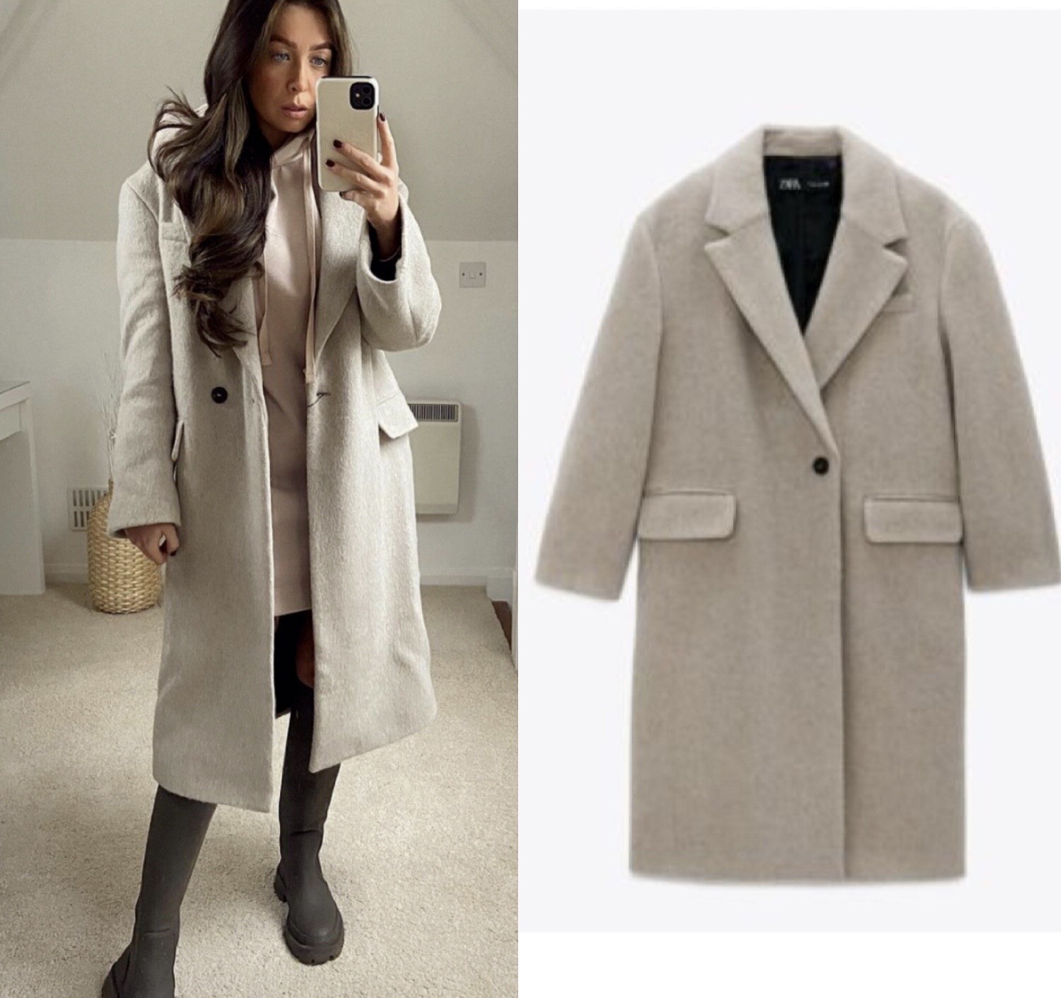 ZARA WOMEN NEW OVERSIZED MANTECO WOOL BLEND COAT TAUPE GRAY ZARA WOMEN NEW OVERSIZED MANTECO WOOL BLEND COAT TAUPE GRAY