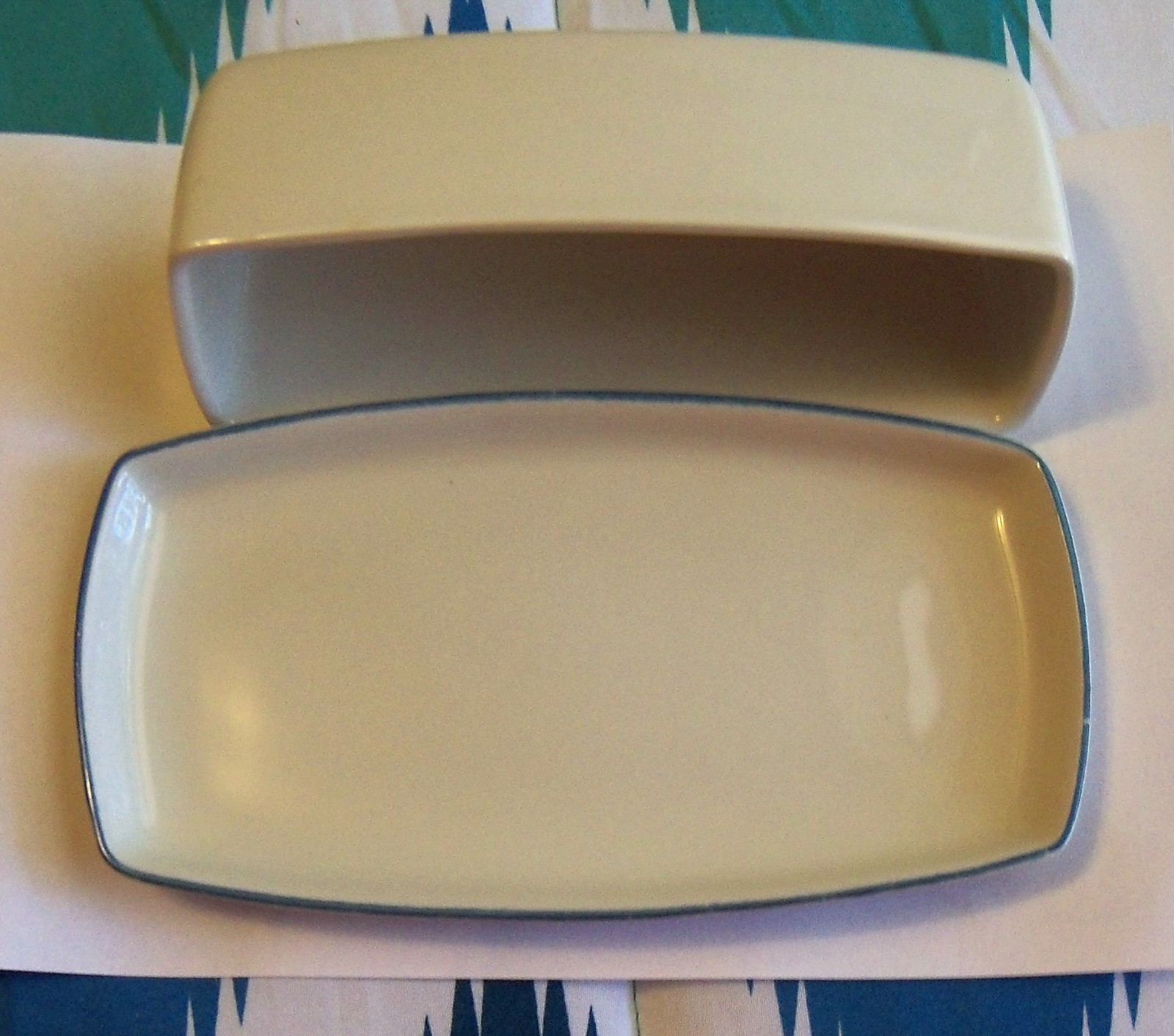 FRANCISCAN Family China MEDALLION Blue covered BUTTER DISH vintage MCM retro HTF