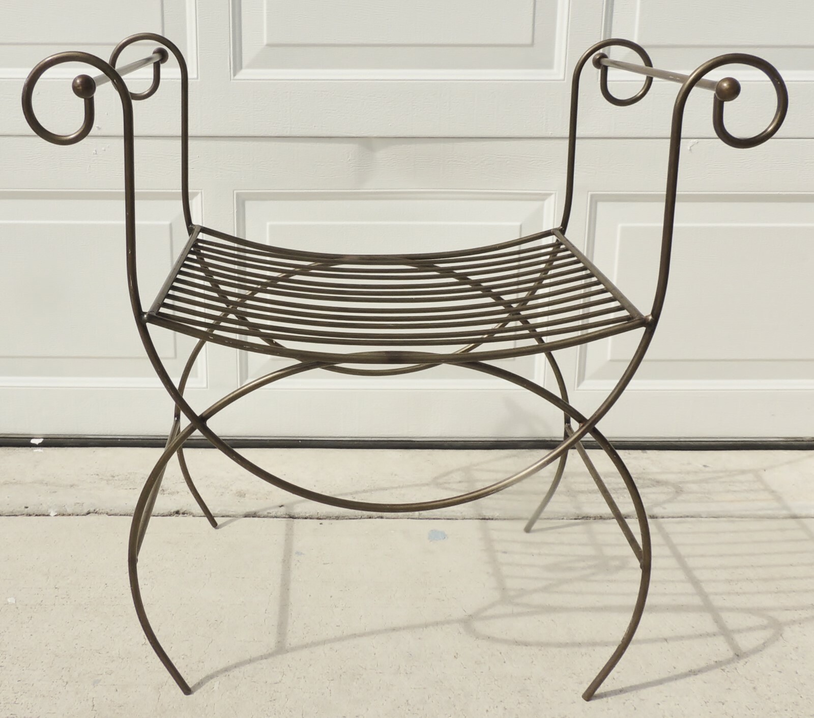 Antique/Vtg Hollywood Regency Mid Century Metal Iron Vanity Bench Chair Stool