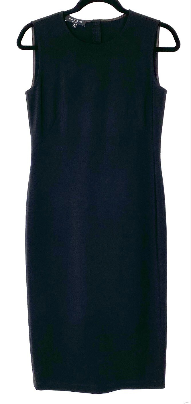

LAFAYETTE 148 New York Черное гладкое платье-футляр с разрезом сзади и вентиляцией LBD, Черный