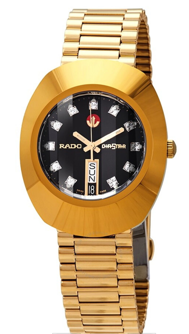Rado Original Diastar Womens Black Dial Gold Steel Band