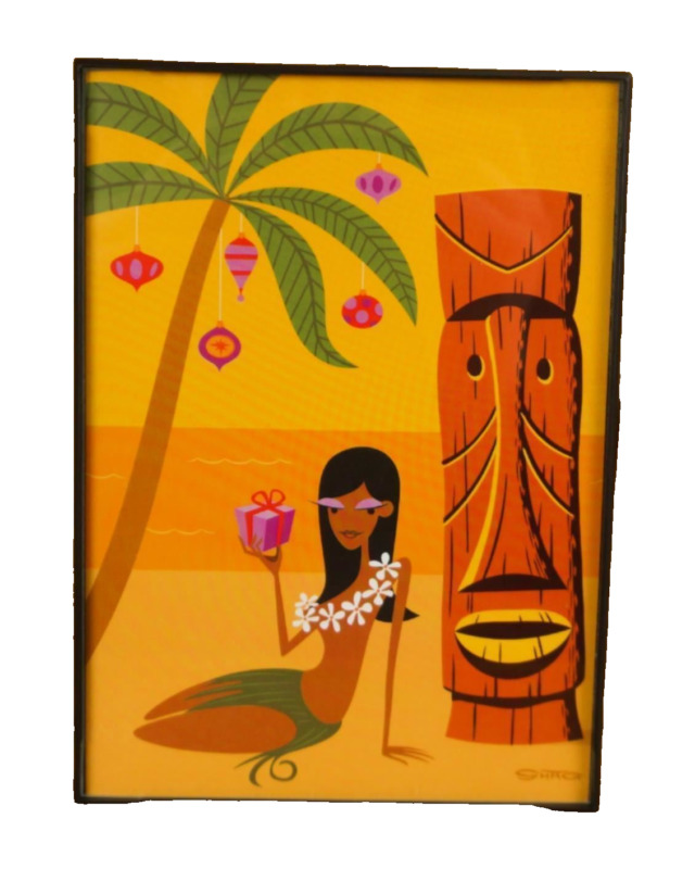 Shag Josh Agle Christmas Card Framed Art Mele Kalikimaka Tiki Palm Tree Mug