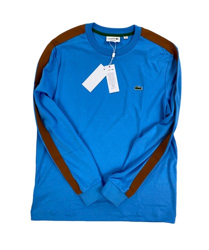 

НОВАЯ футболка Lacoste с длинными рукавами и контрастной полосой, синяя мужская обычная посадка, размер XL - 6, Синий
