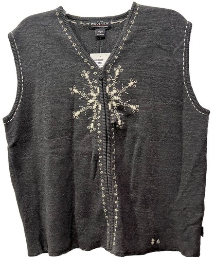 Woolrich Women's XL Gray Zippered Vest Snowflake New With