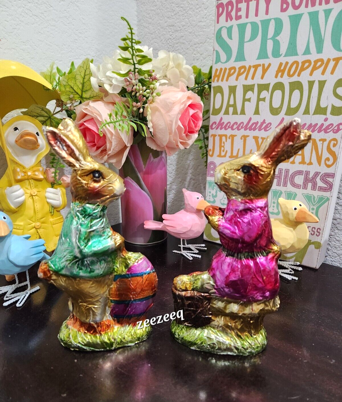 Rabbit Couple Figurine Girl Boy Decor 7"