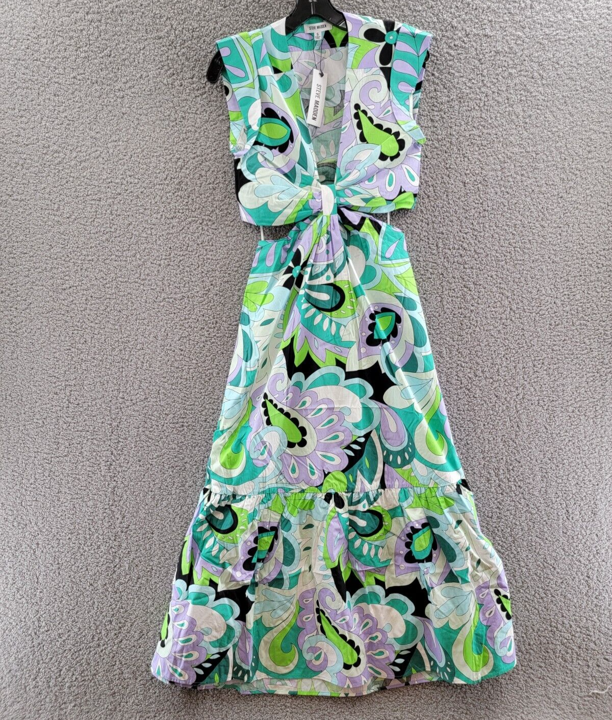 Steve Madden Amanda Cutout Dress Women's S Multicolor Deep V-Neck Cap Sleeve - Picture 1 of 12