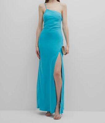 $380 Misha Women's Blue Sleeveless One-Shoulder Strap Gown Dress Size 10