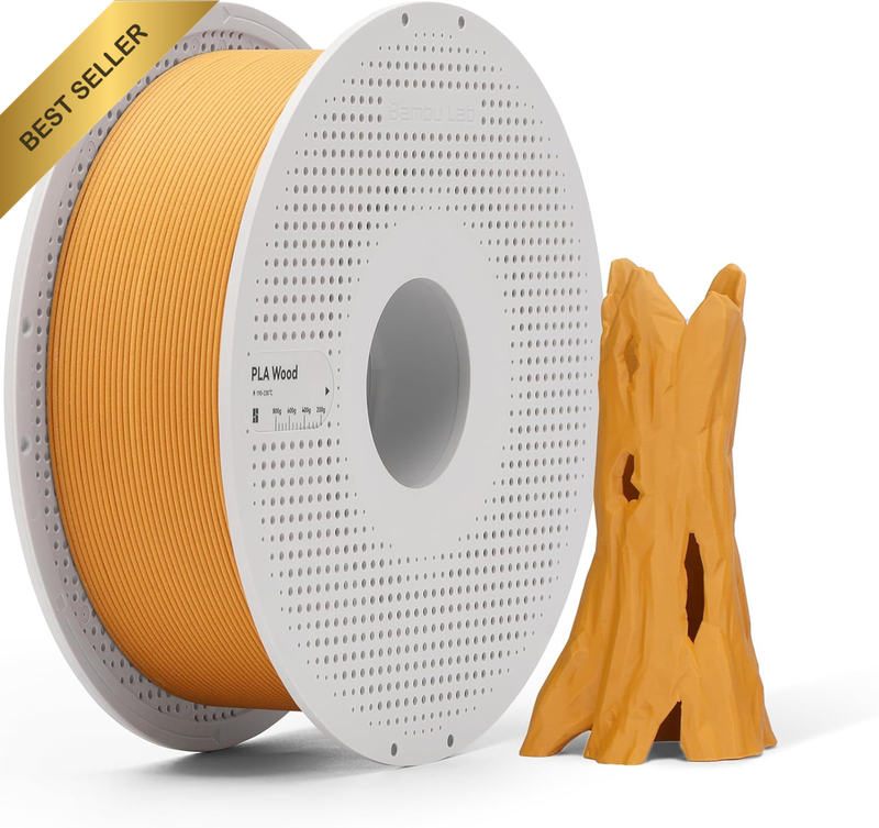 Bambu Lab PLA Wood 3D Printer Filament, 1.75Mm Filament with Real Wood Fibers, M