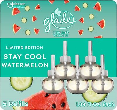 Glade PlugIns Scented Oil Refills, Stay Cool Watermelon 0.67 fl oz, 5 Count NEW