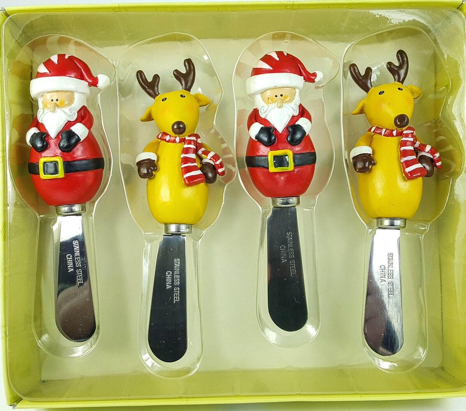 Whimsical 4pc Santa & Reindeer Figure Handle Stainless Steel S...