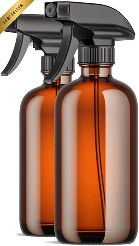 Glass Spray Bottles,Amber 2 Pack 16Oz Empty Spray Bottle Refillable Sprayer Cont