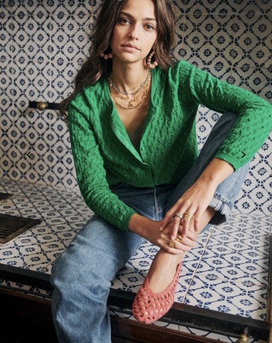 【SEZANE】ナターシャ サンダル Bright green woven Natacha Sandals - Bright green woven - Smooth ovine leather
