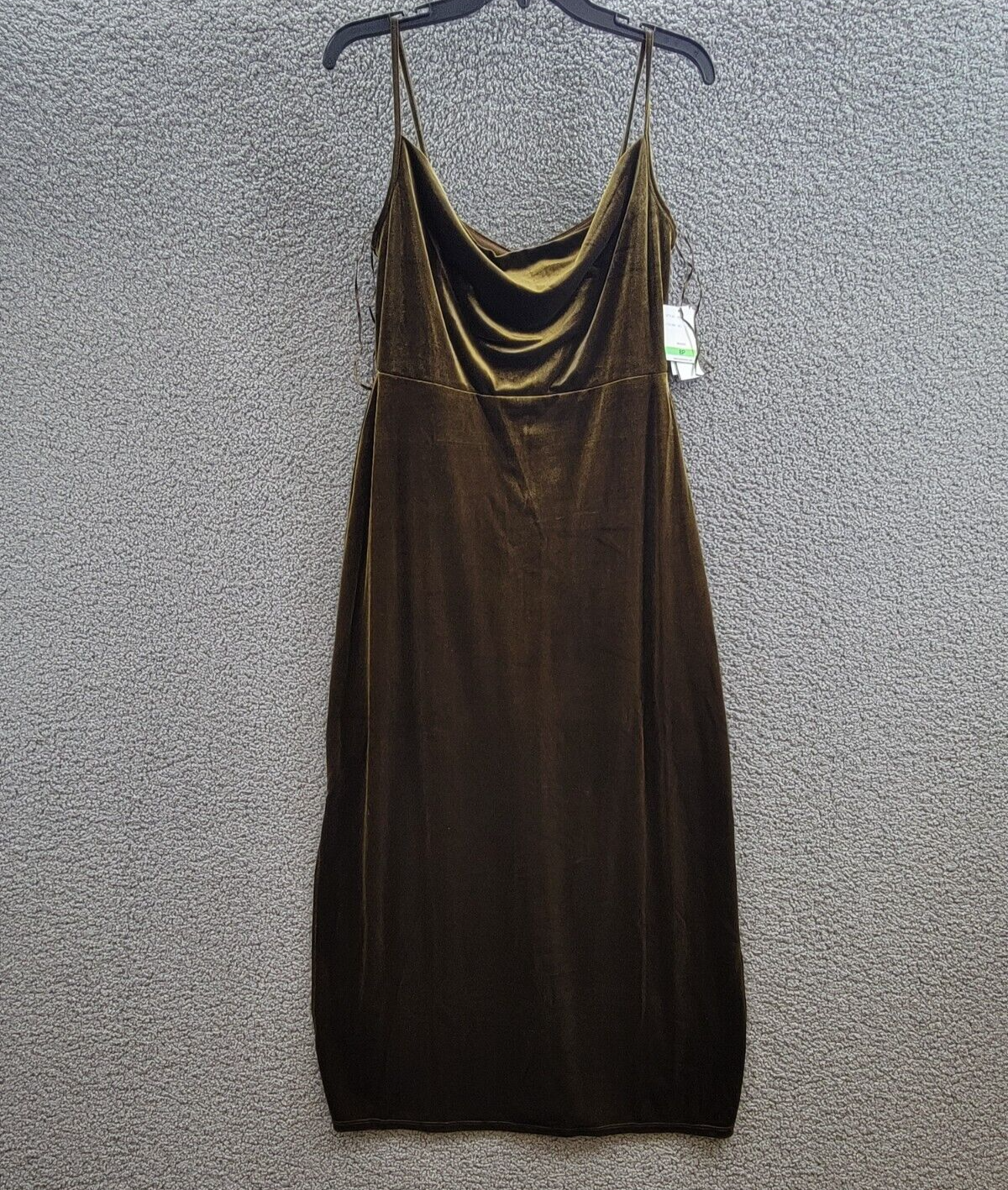 Taylor Petite Cowl-Neck Sleeveless Midi Velvet Dress Women's 8P Olive Back Zip~ - Picture 2 of 16